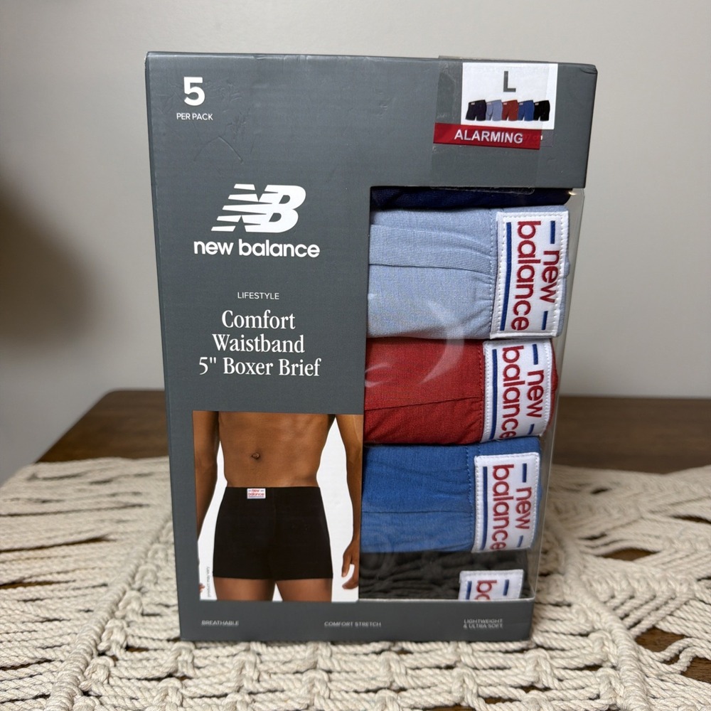 New Balance Comfort Waistband 5" Boxer Brief Black Red Gray 5 Pack LG 36-38 NEW